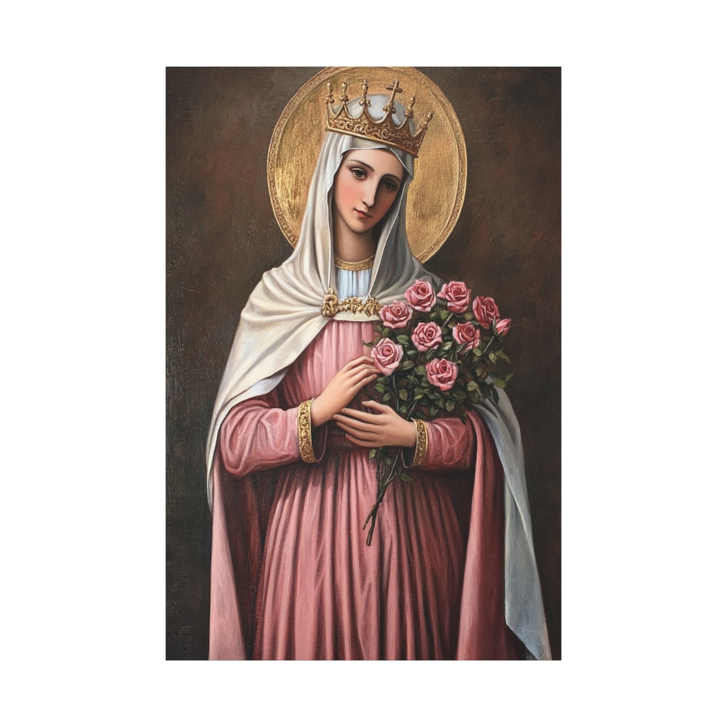 St. Elizabeth of Hungary with Roses Catholic Canvas Wall Art, Christian Decor