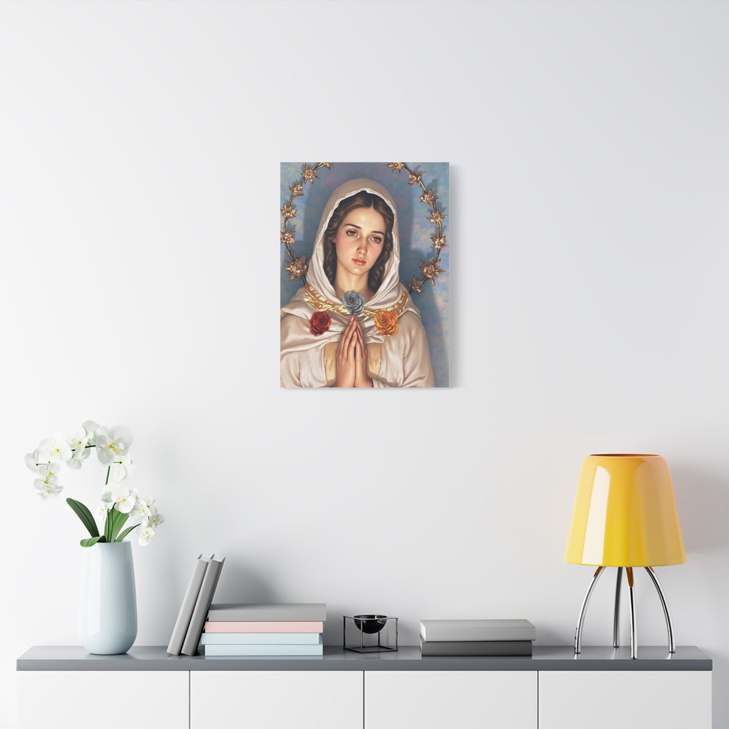 Our Lady Mary Rosa Mystica Catholic Canvas Wall Art, Christian Decor
