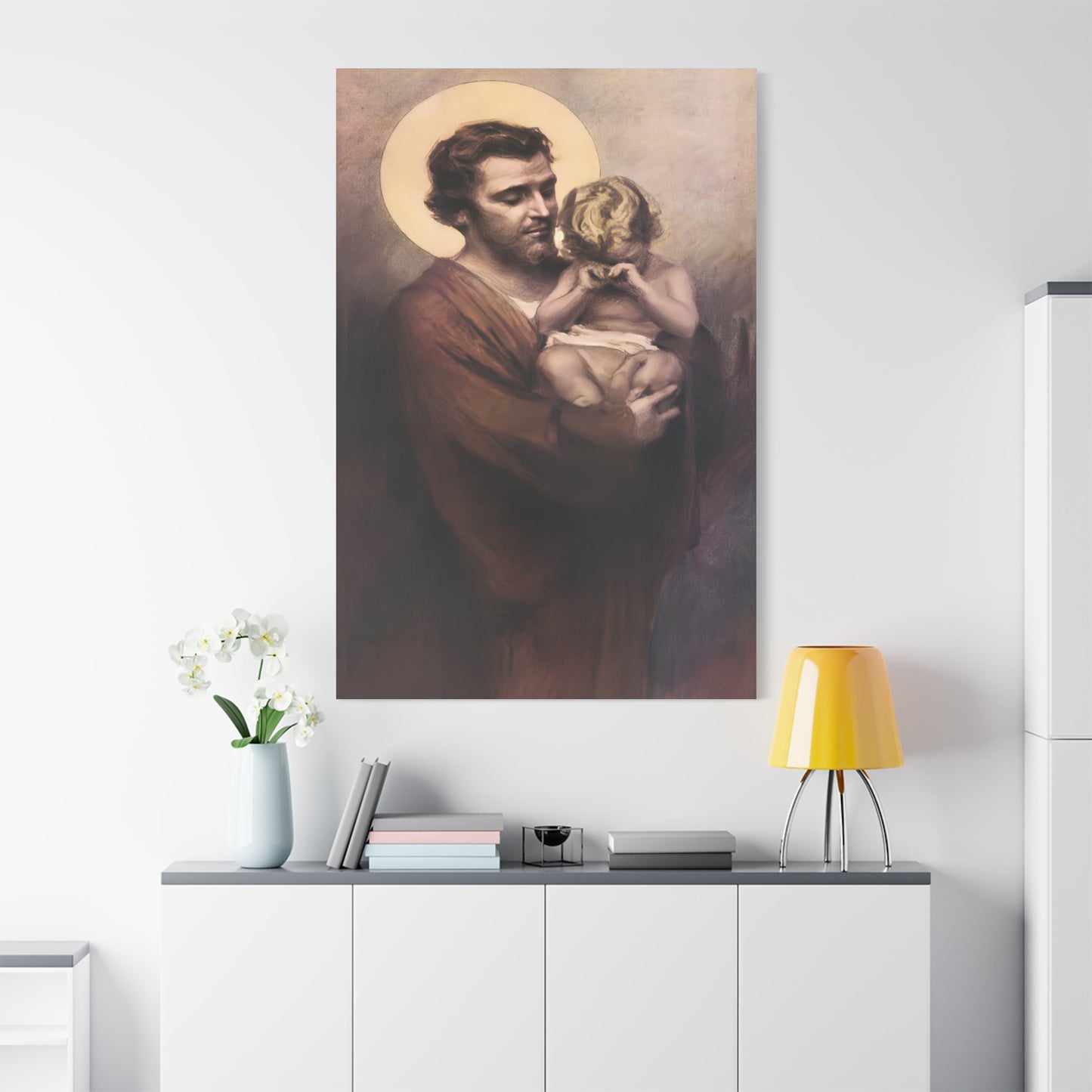 St. Joseph & Child Jesus Crying - Chambers - Catholic Canvas Wall Art, Christian Decor