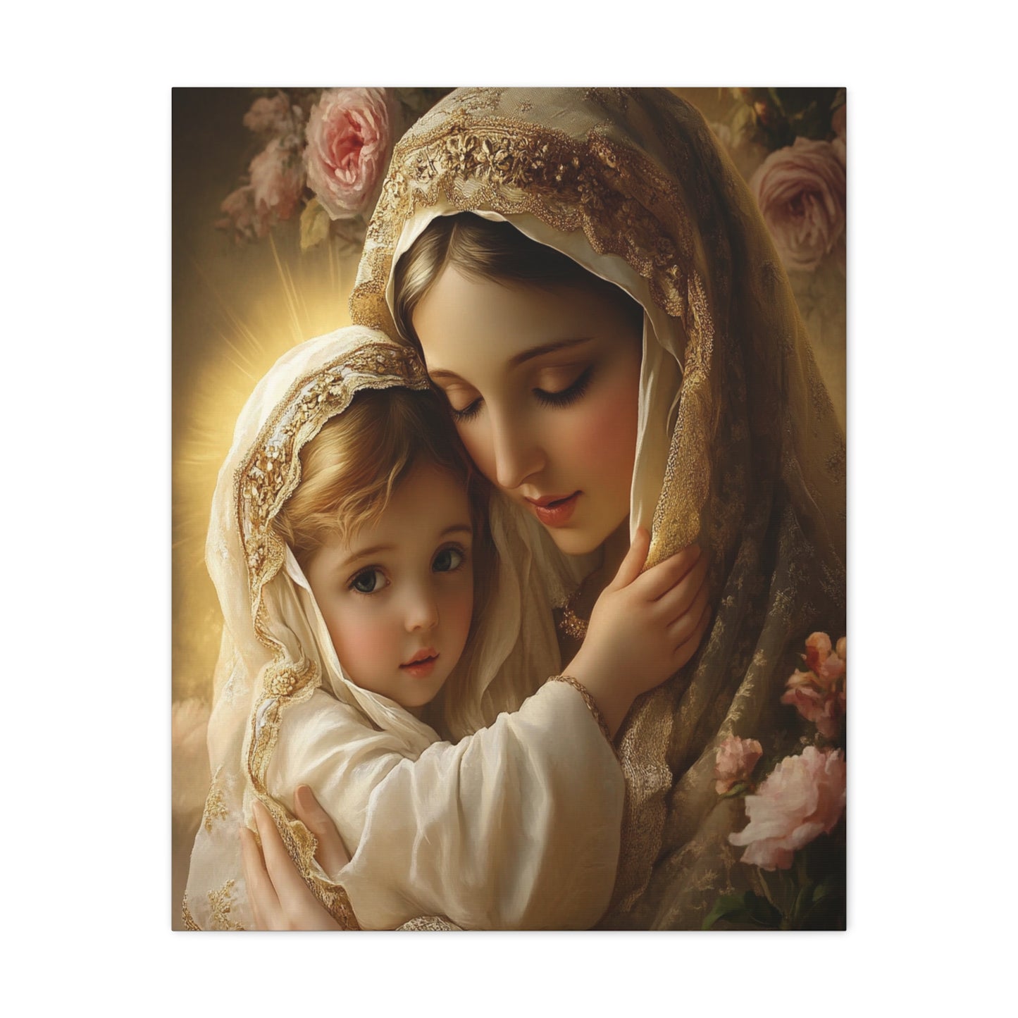 Mother Mary with Jesus Catholic Canvas Wall Art, Christian Decor