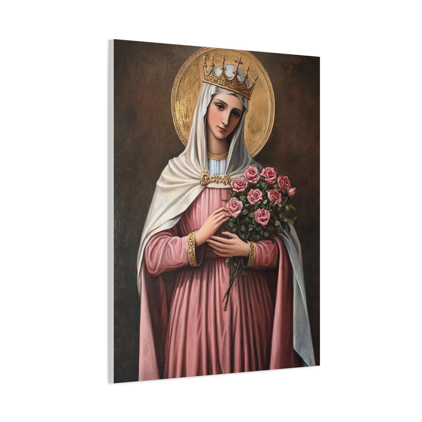 St. Elizabeth of Hungary with Roses Catholic Canvas Wall Art, Christian Decor