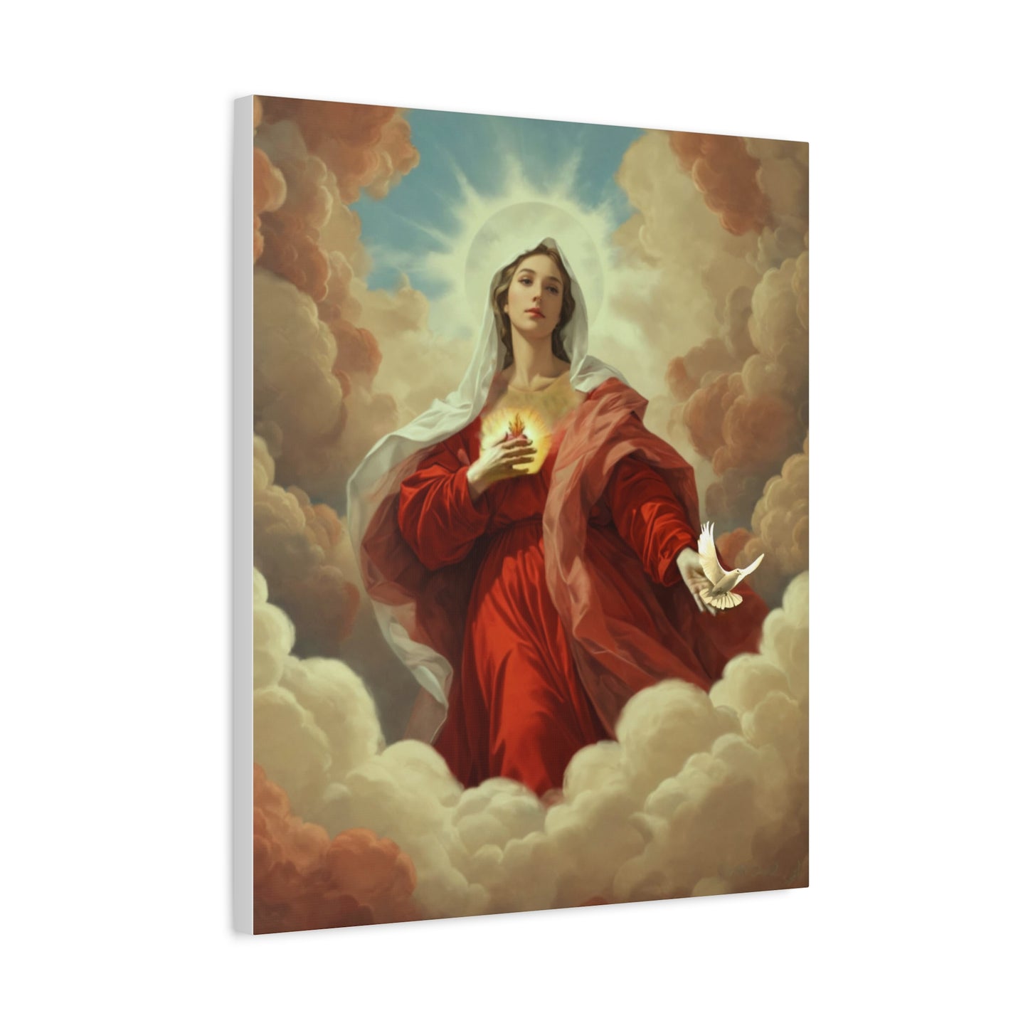 Mother Mary with Dove Heaven Catholic Canvas Wall Art, Christian Decor