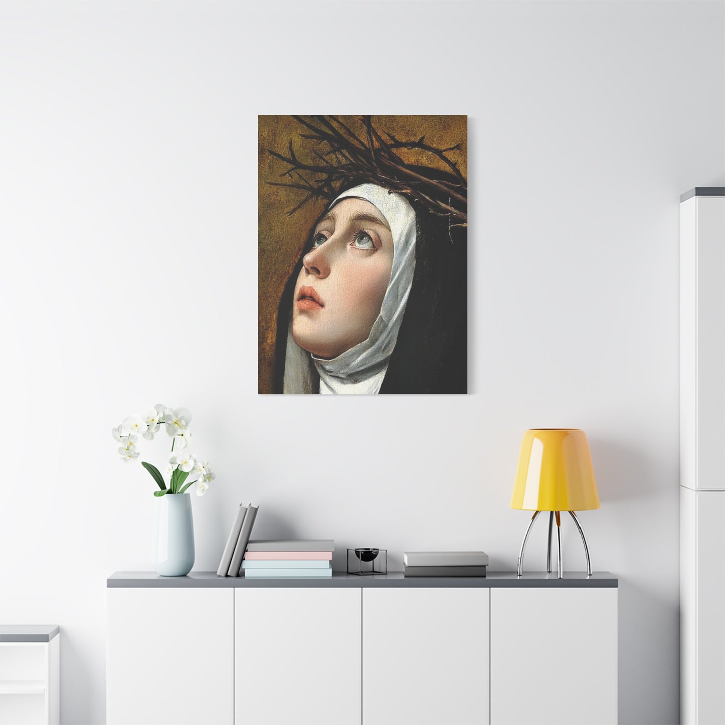 St. Catherine of Siena with Thorns Catholic Canvas Wall Art, Christian Decor