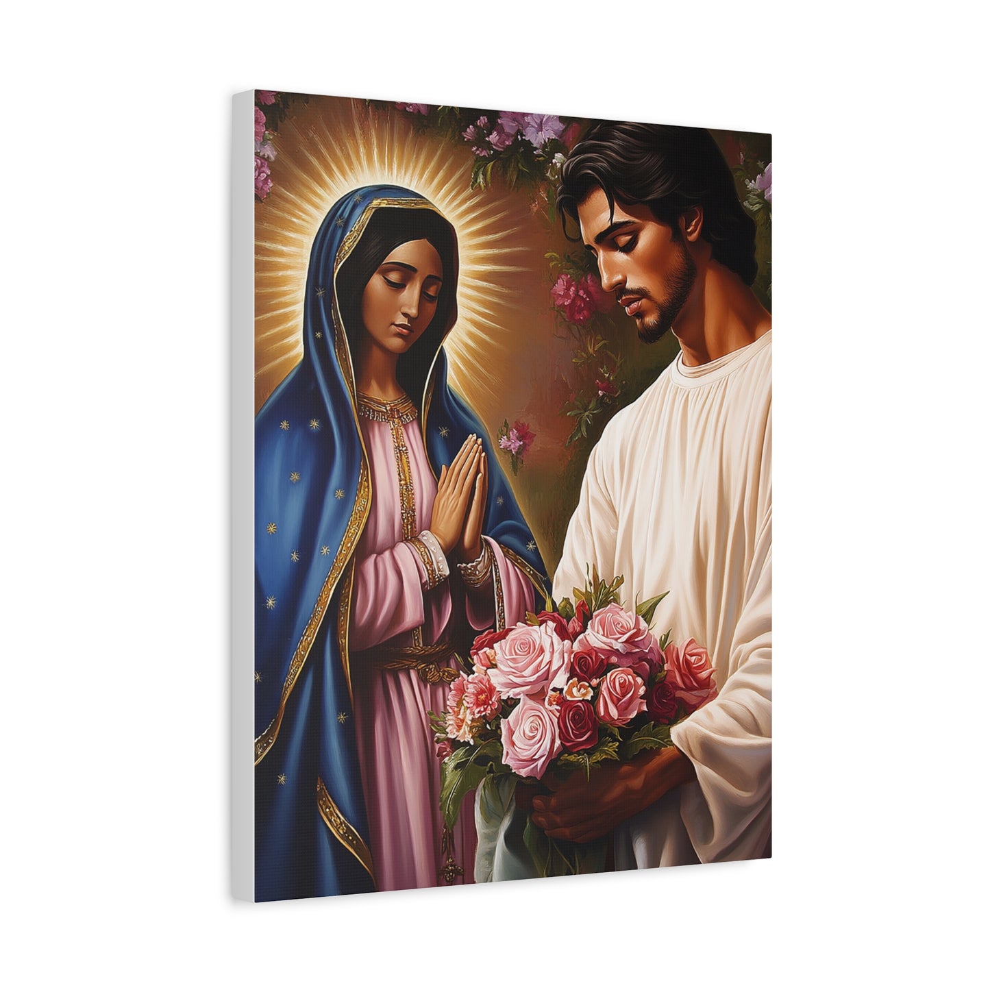 Our Lady Guadalupe and St. Juan Diego Full of Roses Catholic Canvas Wall Art, Christian Decor