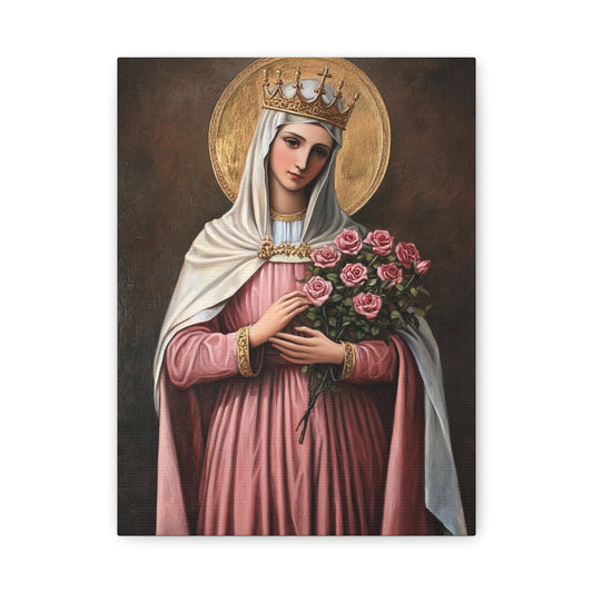 St. Elizabeth of Hungary with Roses Catholic Canvas Wall Art, Christian Decor