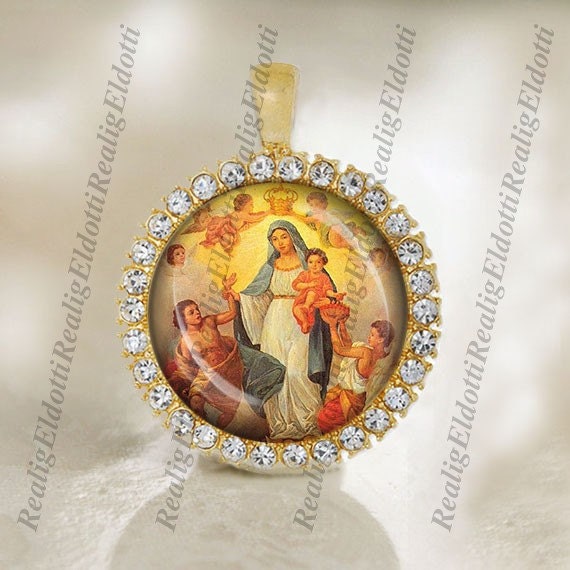 Our Lady of Salvation and Light Christian Catholic Gold Tone Medal Pendant Jewelry