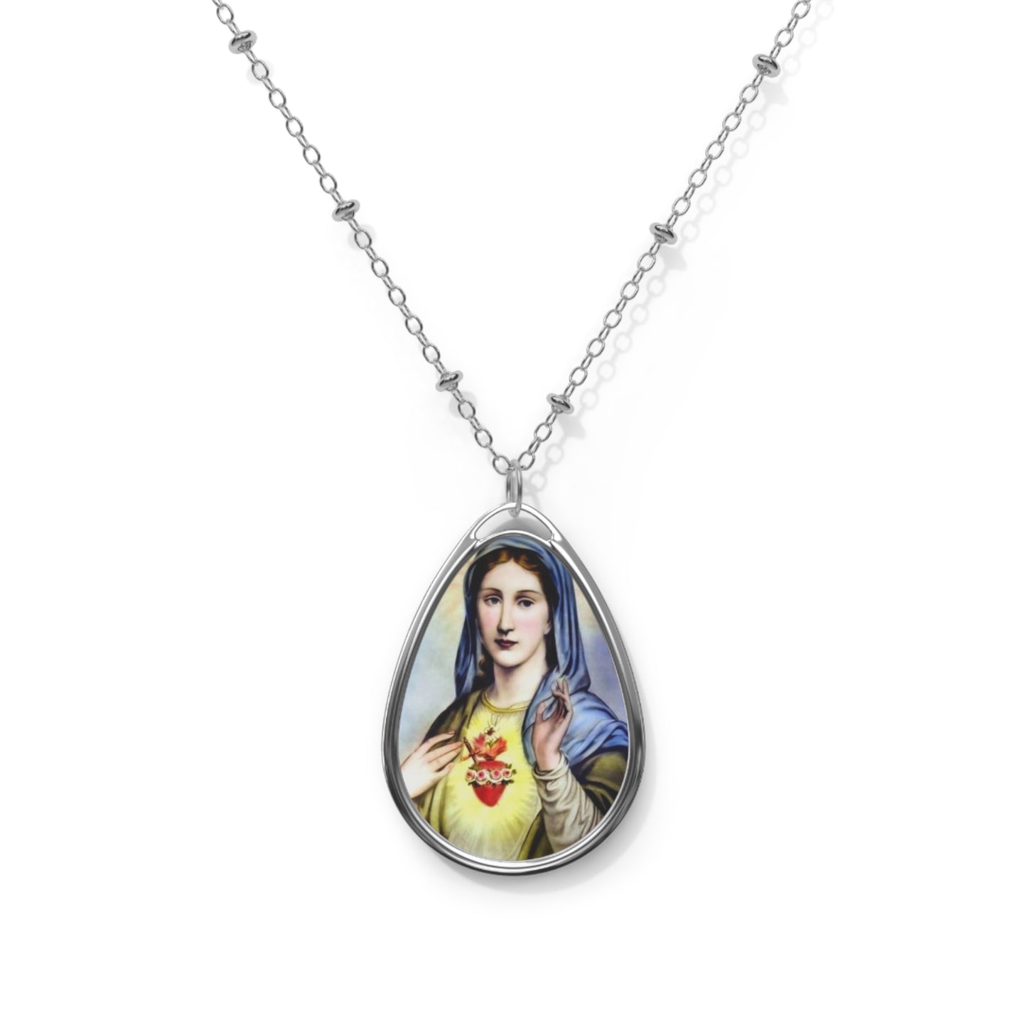 Immaculate Heart Mary Necklace Catholic Pendant Drop Medal