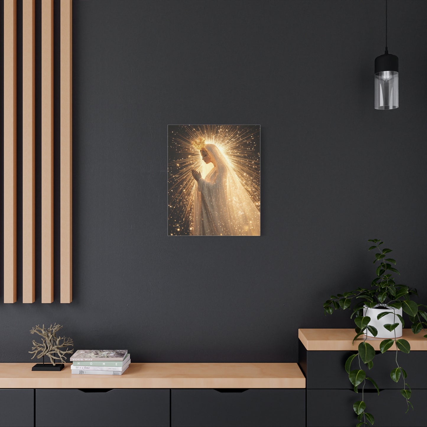 Mother Mary Starry Night Sky Catholic Canvas Wall Art, Christian Decor