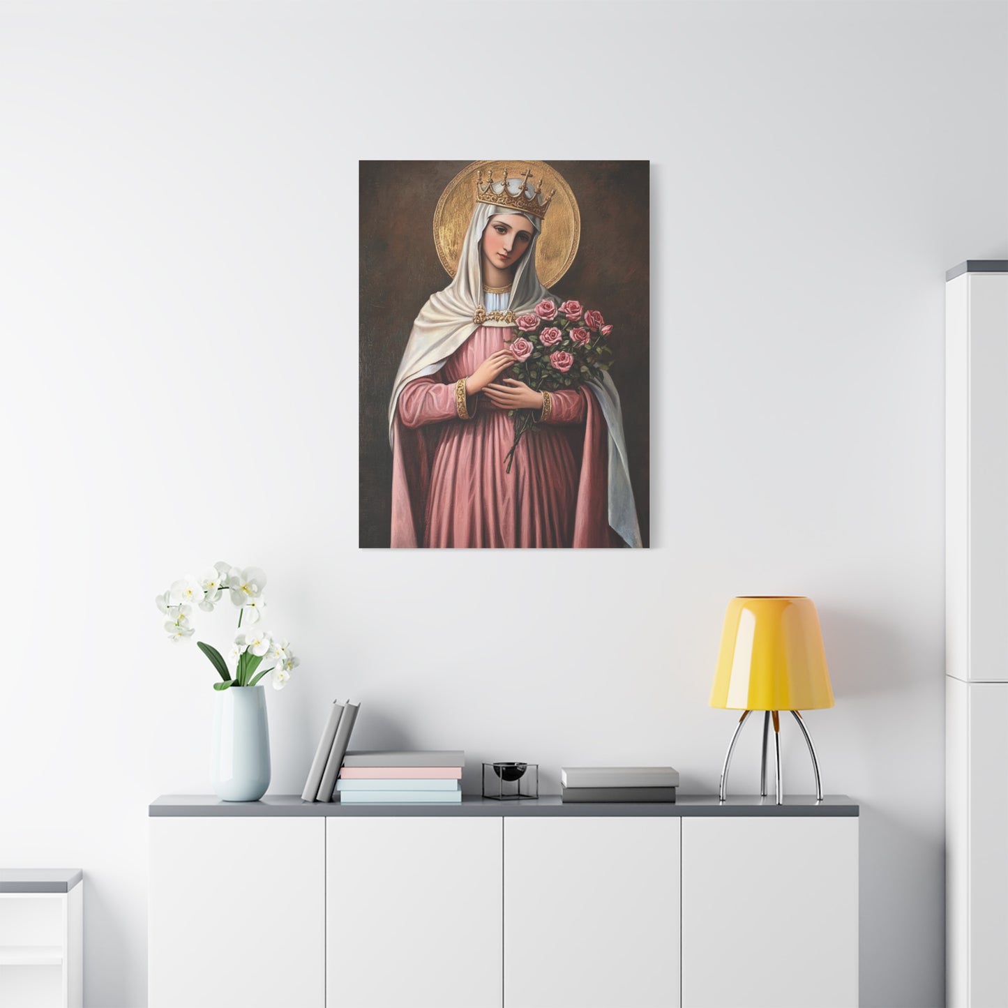 St. Elizabeth of Hungary with Roses Catholic Canvas Wall Art, Christian Decor