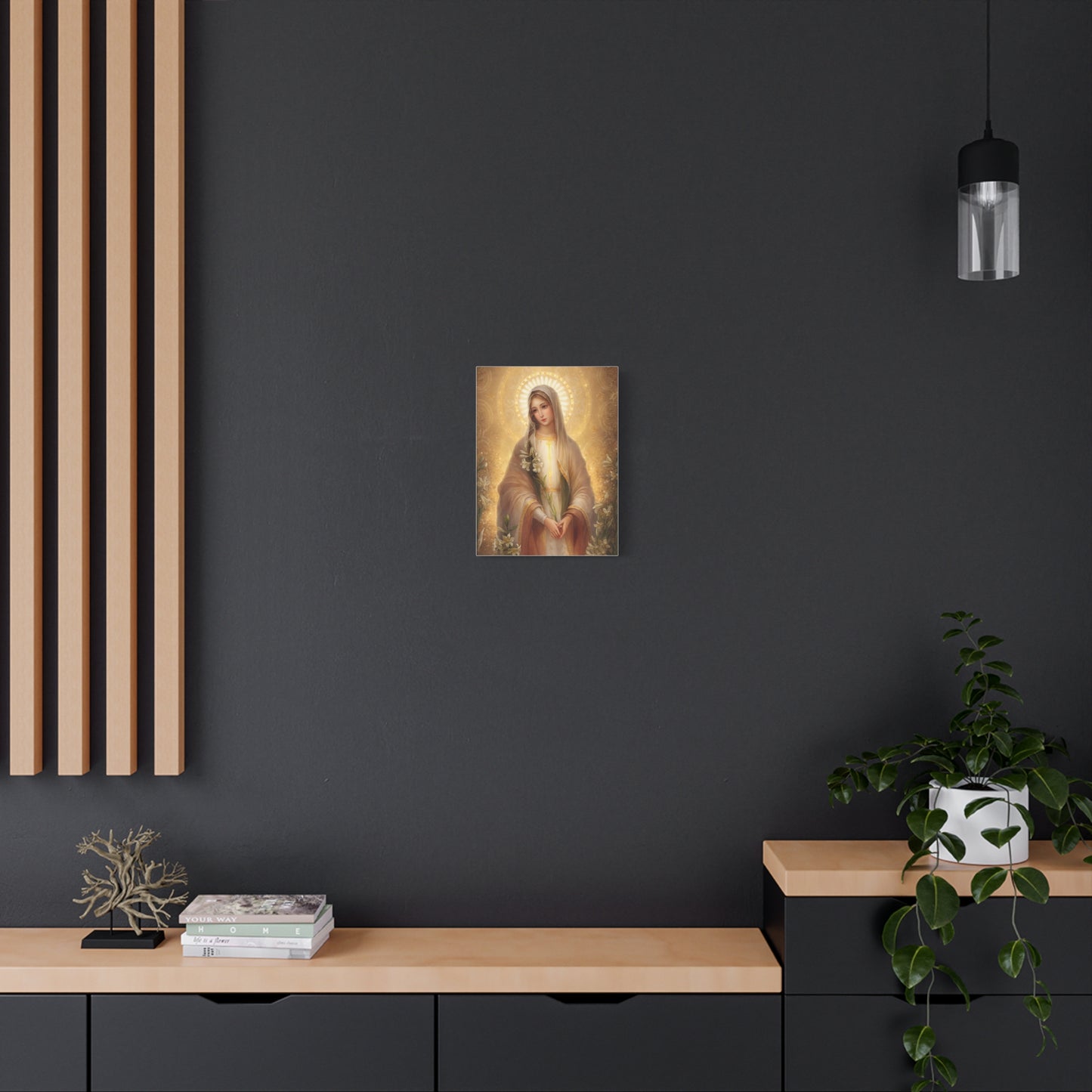 Ready to Hang - Mother Mary Our Lady of the Lilies Catholic Canvas Wall Art, Christian Decor