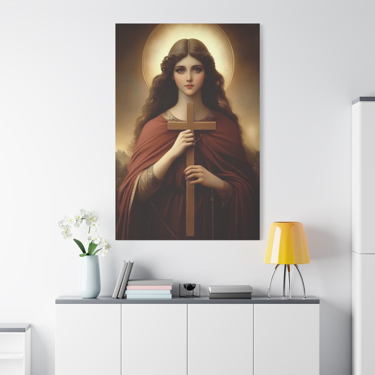 St. Helena and the True Cross Catholic Canvas Wall Art, Christian Decor