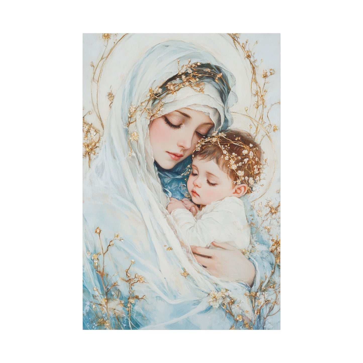 Holy Mother with Baby Jesus Catholic Canvas Wall Art, Christian Decor