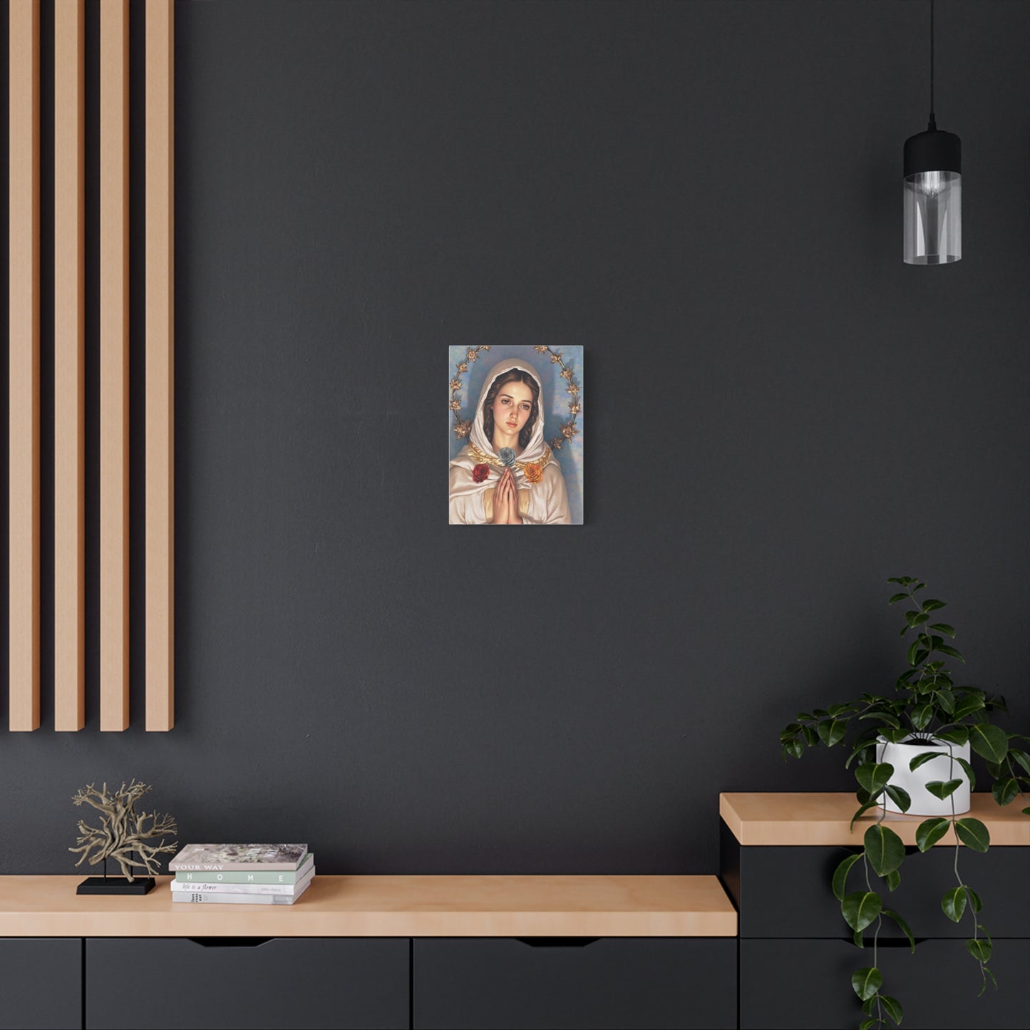 Our Lady Mary Rosa Mystica Catholic Canvas Wall Art, Christian Decor