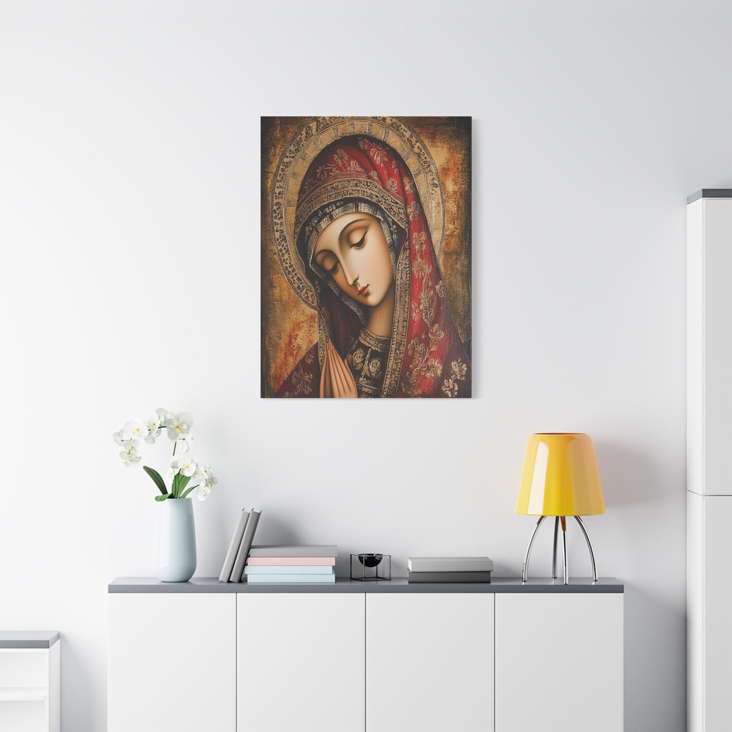 Holy Mary Icon in Byzantine Style - Canvas Wall Art, Christian Decor