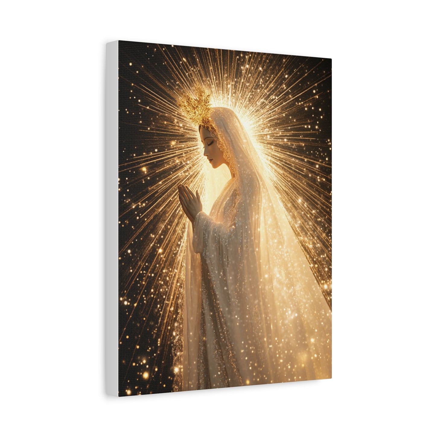 Mother Mary Starry Night Sky Catholic Canvas Wall Art, Christian Decor