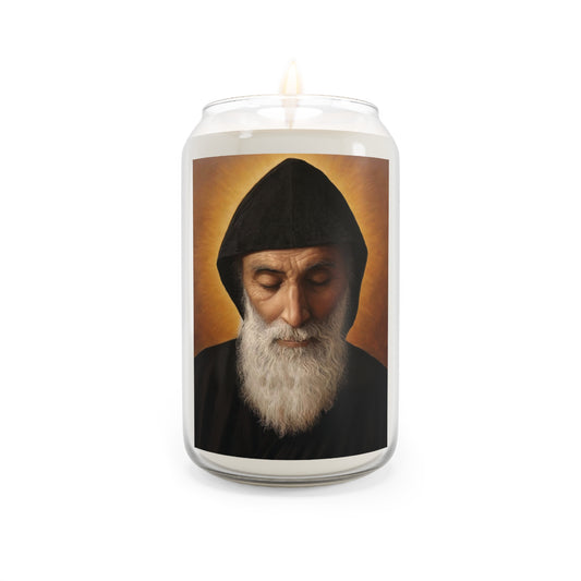 St. Charbel Makhlouf saint Catholic Serenity Scented Candle, 13.75oz | Relaxation Gift, Home Decor, Calm Atmosphere, Religious Decor