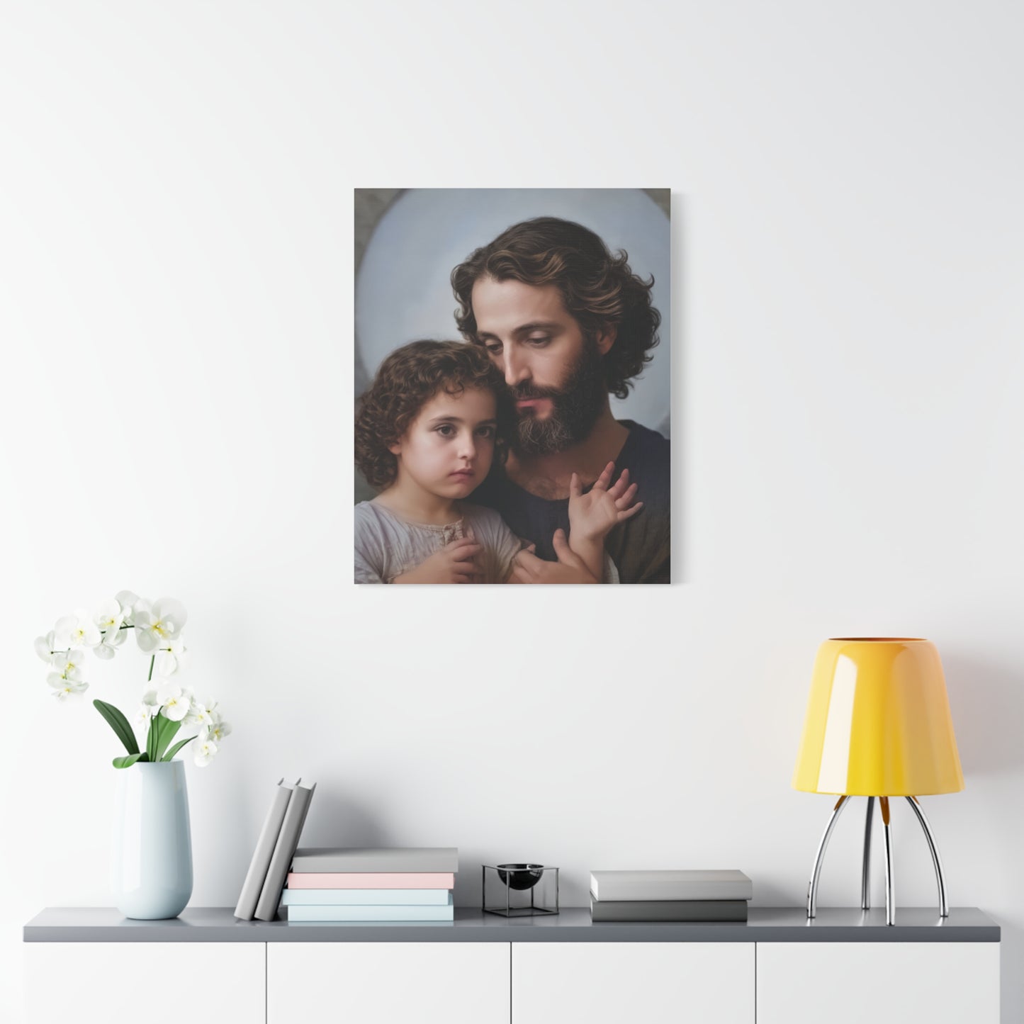 St. Joseph and Baby Jesus Catholic Canvas Wall Art, Print Christian Decor
