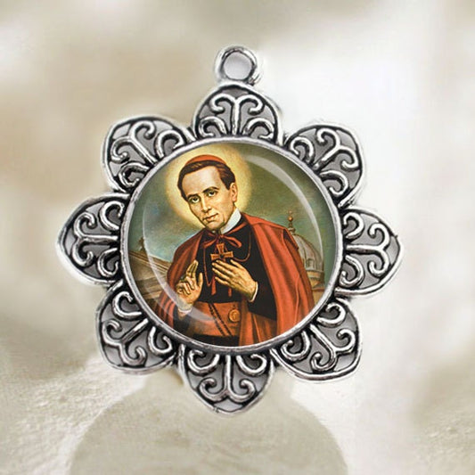 St John Neumann Medal Catholic Christian Flower Shaped Silver Tone Jewelry