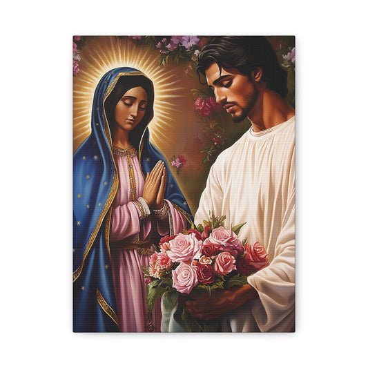 Our Lady Guadalupe and St. Juan Diego Full of Roses Catholic Canvas Wall Art, Christian Decor