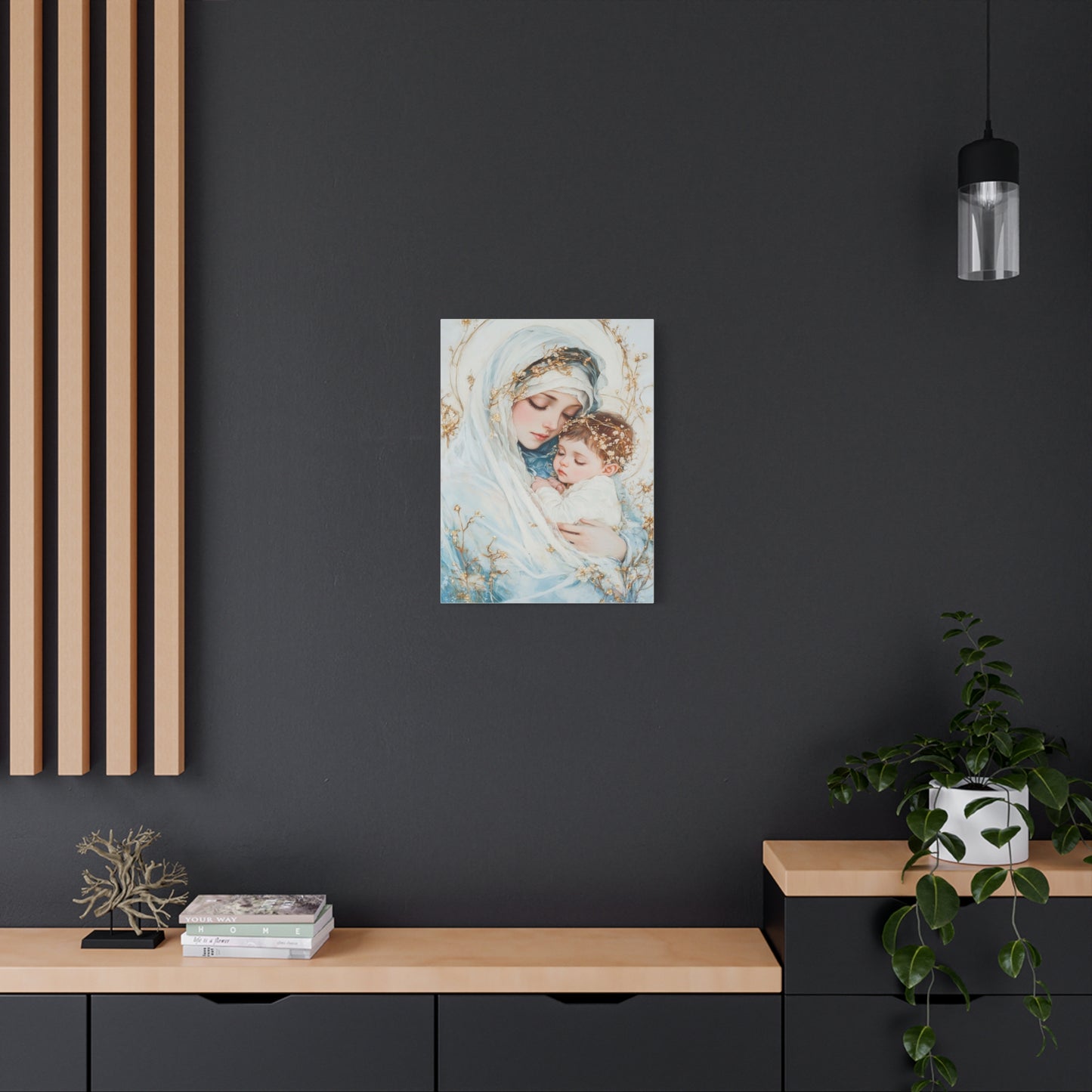 Holy Mother with Baby Jesus Catholic Canvas Wall Art, Christian Decor