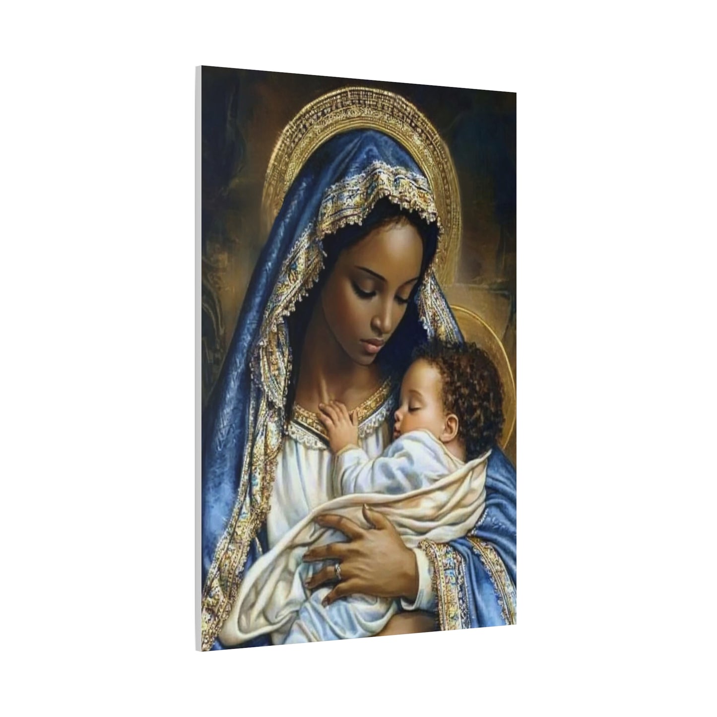 Black Mary African Mother with Baby Jesus Catholic Canvas Wall Art, Christian Decor