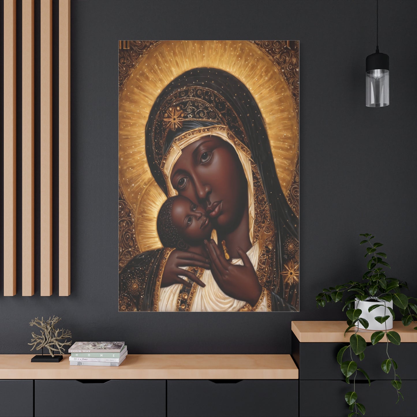 Black Madonna African Mother Mary Catholic Canvas Wall Art, Christian Decor