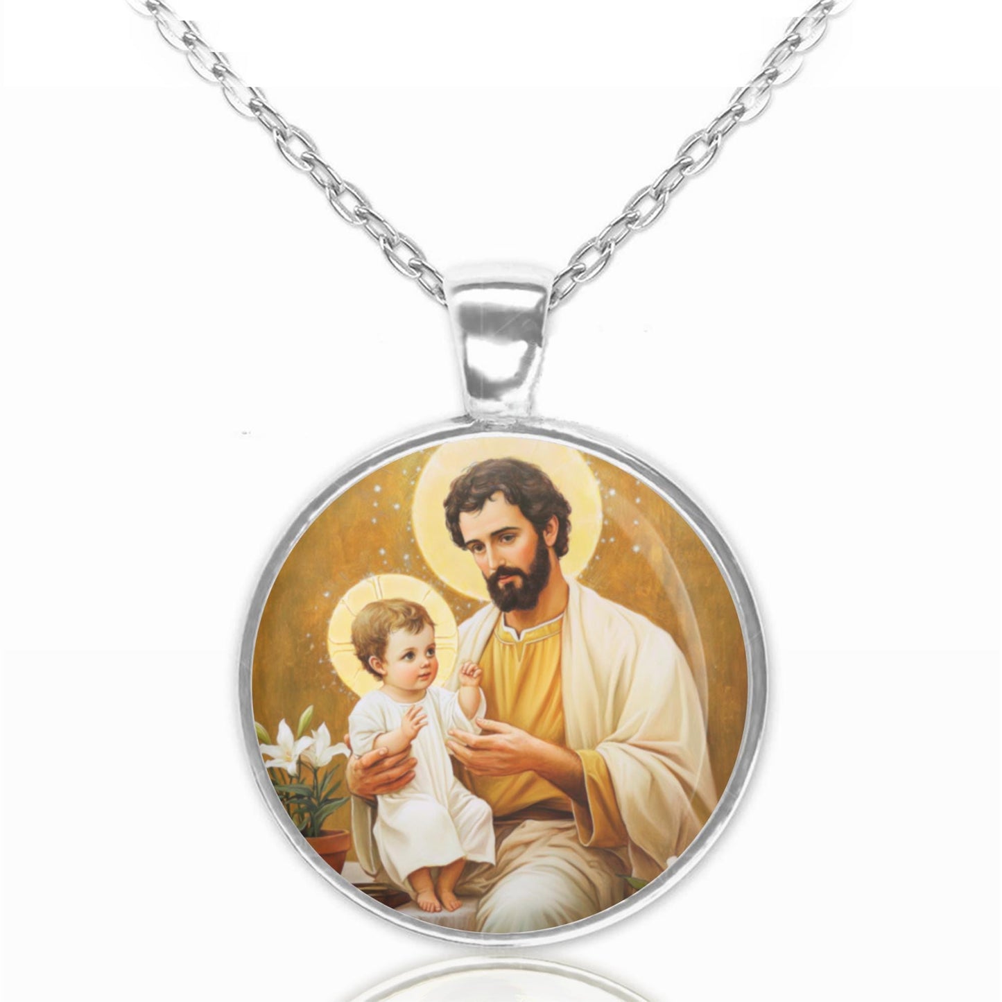 Saint Joseph with Baby Jesus Necklace Medal Religious Pendant