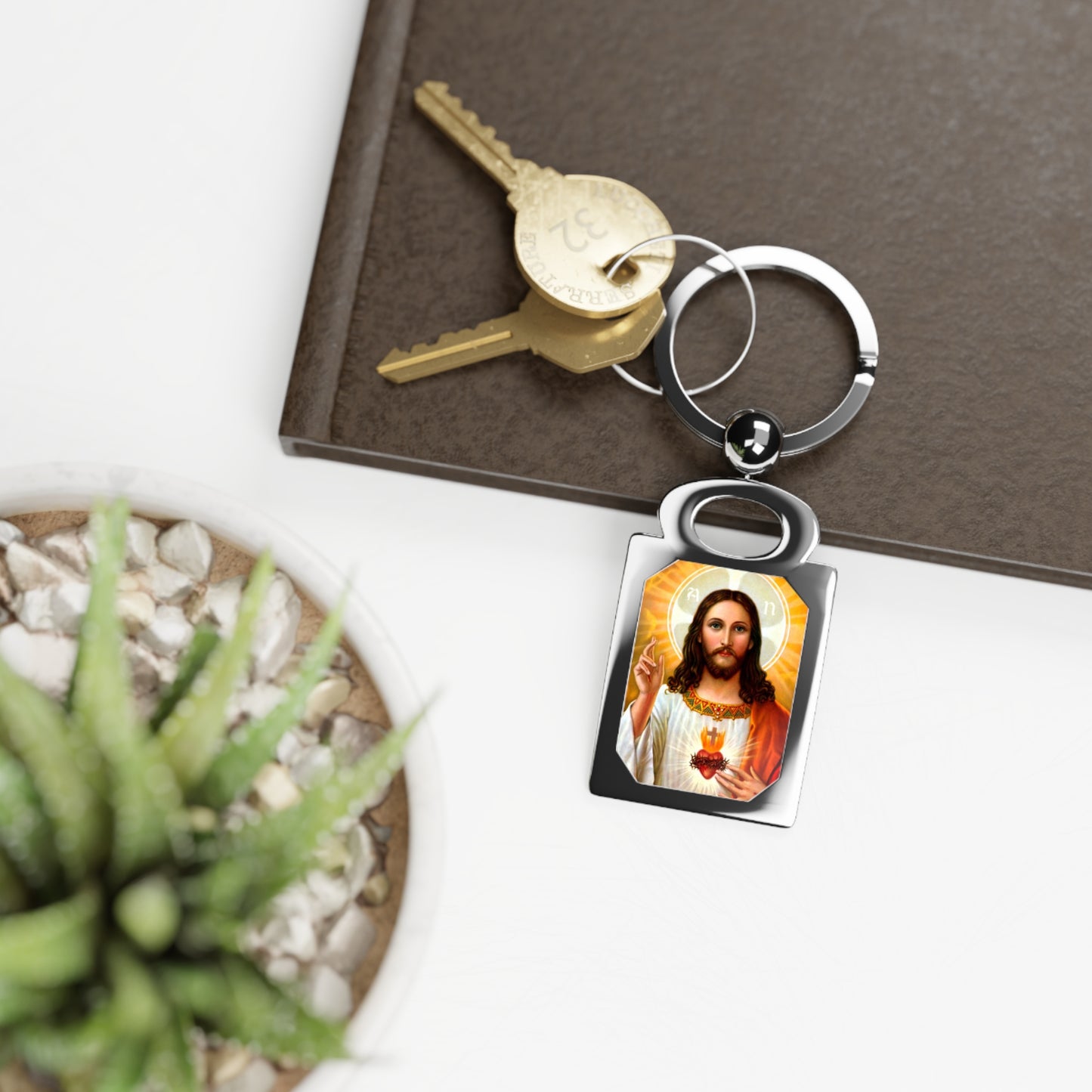 Spiritual Photo Keyring - Personalized Keychain, Religious Gift, Sacred Heart Jesus Keepsake, Custom Keychain for Faithful