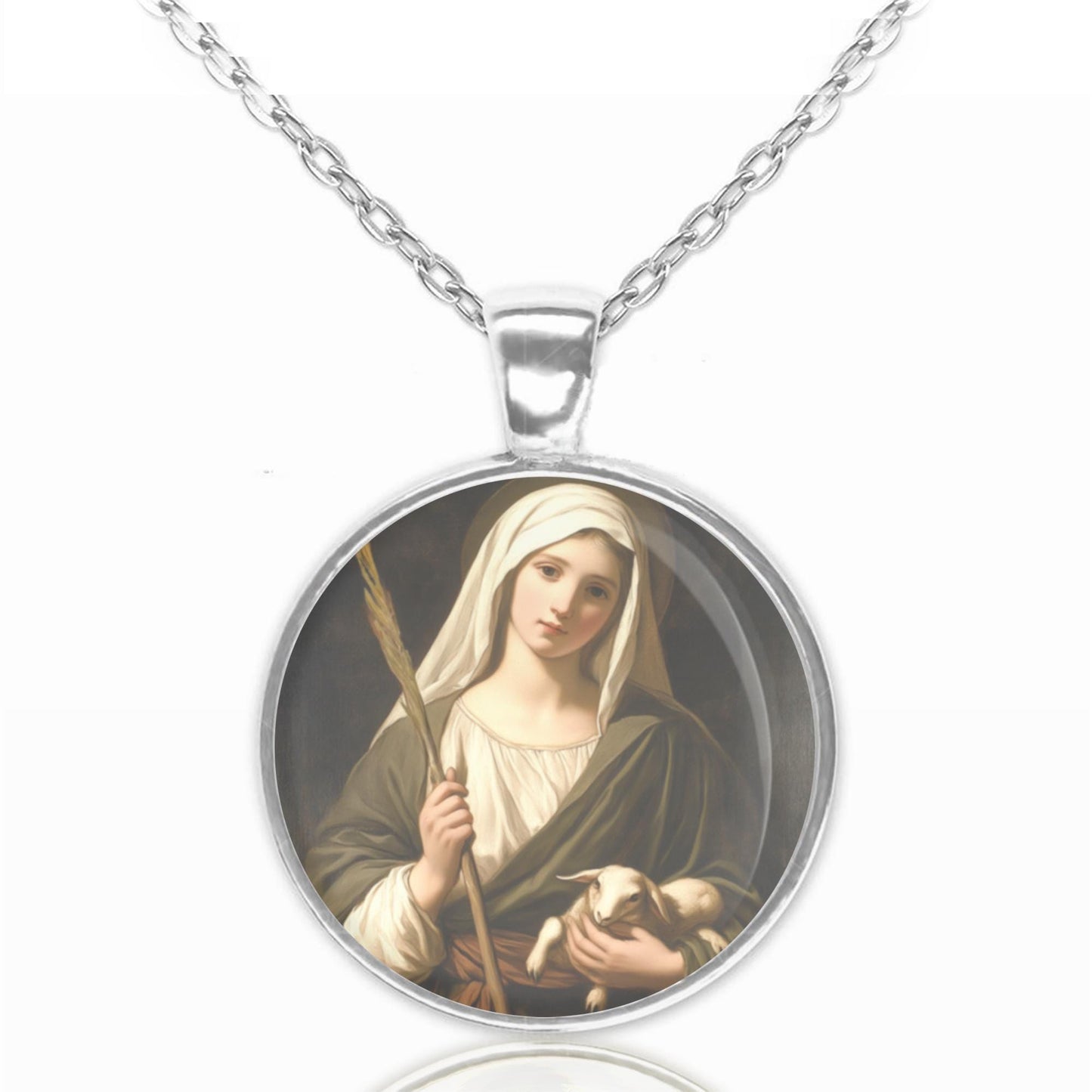 St Agnes Necklace, Patron Saint Pendant, Medal Necklace.