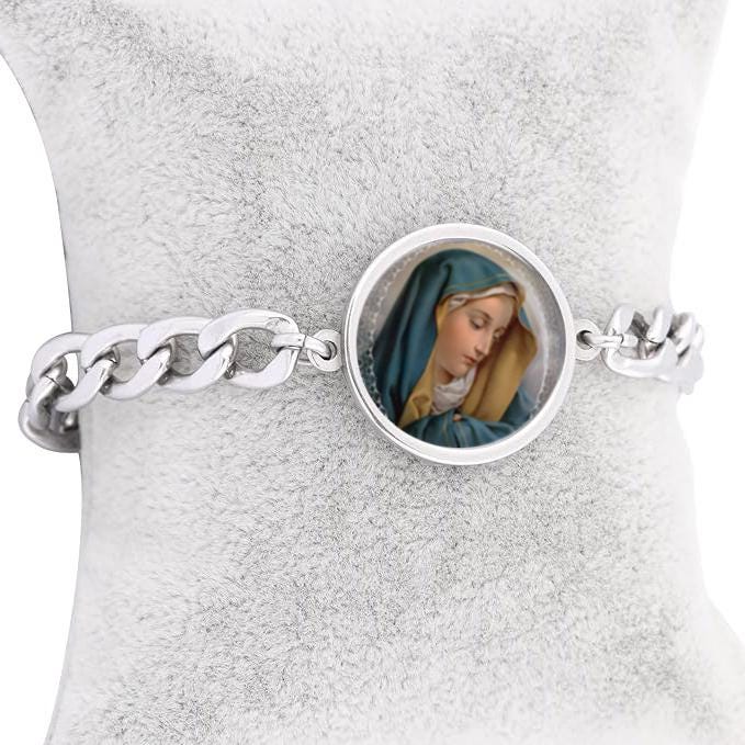 Our Lady Sorrows Curb Bracelet Gold or Silver tone Religious Jewelry Simple Chain