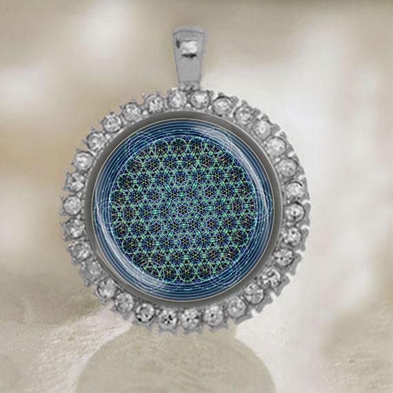 Mandala Sacred Geometry Medal. Black and White / Blue Flower of Life Pendant