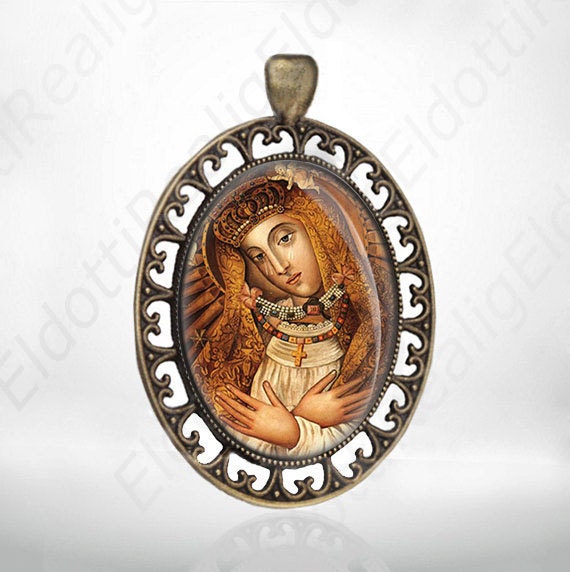 Icon Virgin Mary Orthodox Medal, Theotokos Gate of Dawn Religious the Blessed Womb Jewelry Pendant Retro Style