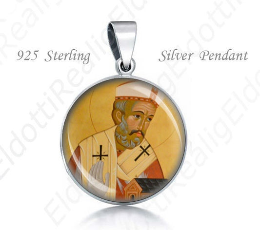 St Finbar Finnbarr Religious Christian 925 Silver Medal Round Pendant 20mm Patron Saint
