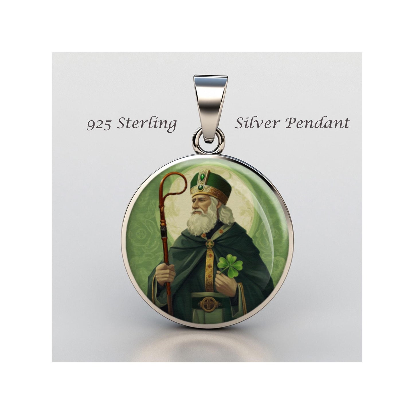 Saint Patrick Religious Christian sterling silver 925 Christian Medal Patron Pendant