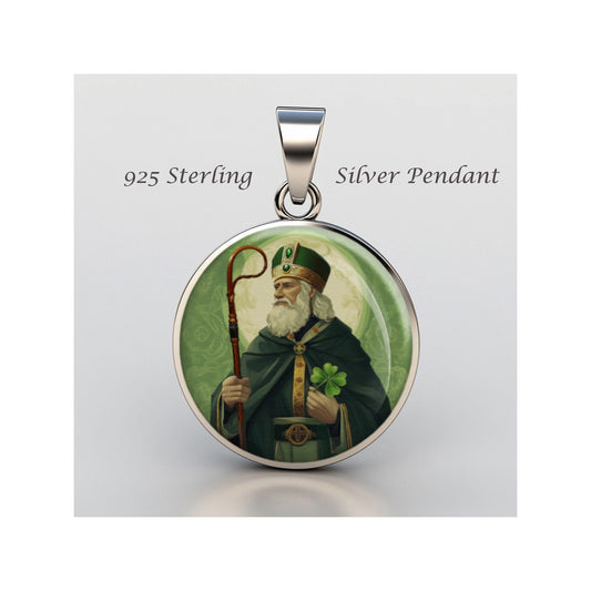 Saint Patrick Religious Christian sterling silver 925 Christian Medal Patron Pendant