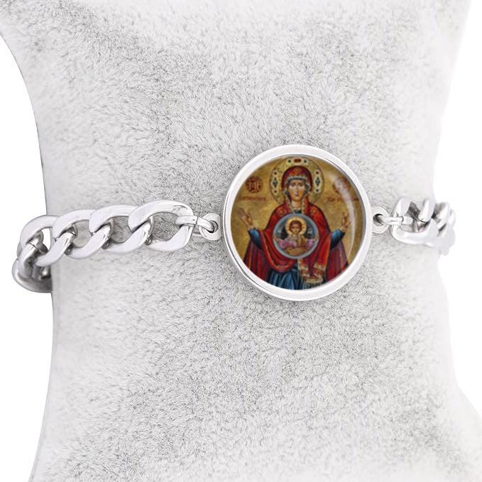 Our Lady Ark Of The New Covenant Curb Bracelet Gold or Silver tone Religious Jewelry Simple Chain
