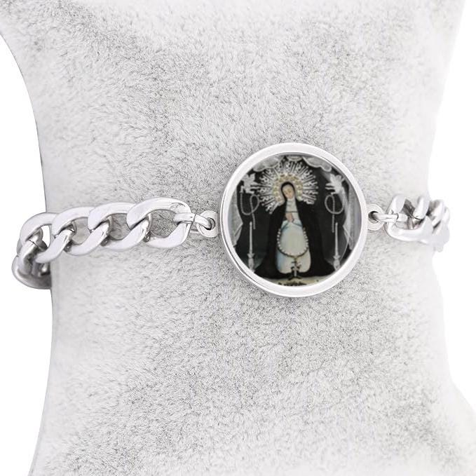 Our Lady Porta Vaga Soledad Mary Curb Bracelet Gold or Silver tone Religious Jewelry Simple Chain
