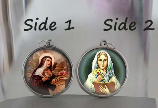 Saint Dymphna and Saint Rita Catholic Medal. Christian Religious Pendant for Necklace. Catholic Jewelry.