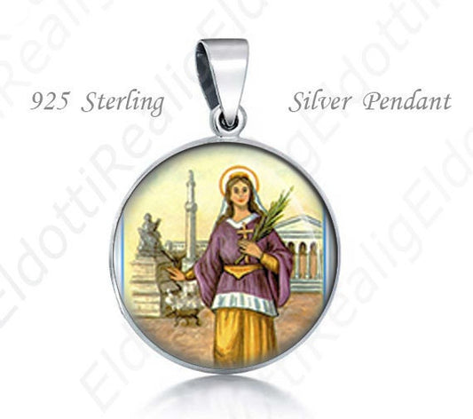 St Serena Religious Christian 925 Sterling Silver Medal Round Pendant 20mm Jewelry for Necklace