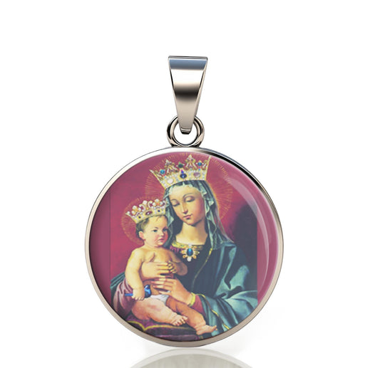 Our Lady Mary And Baby 925 Sterling Silver Round Pendant Christian Religious Medal Small 20mm