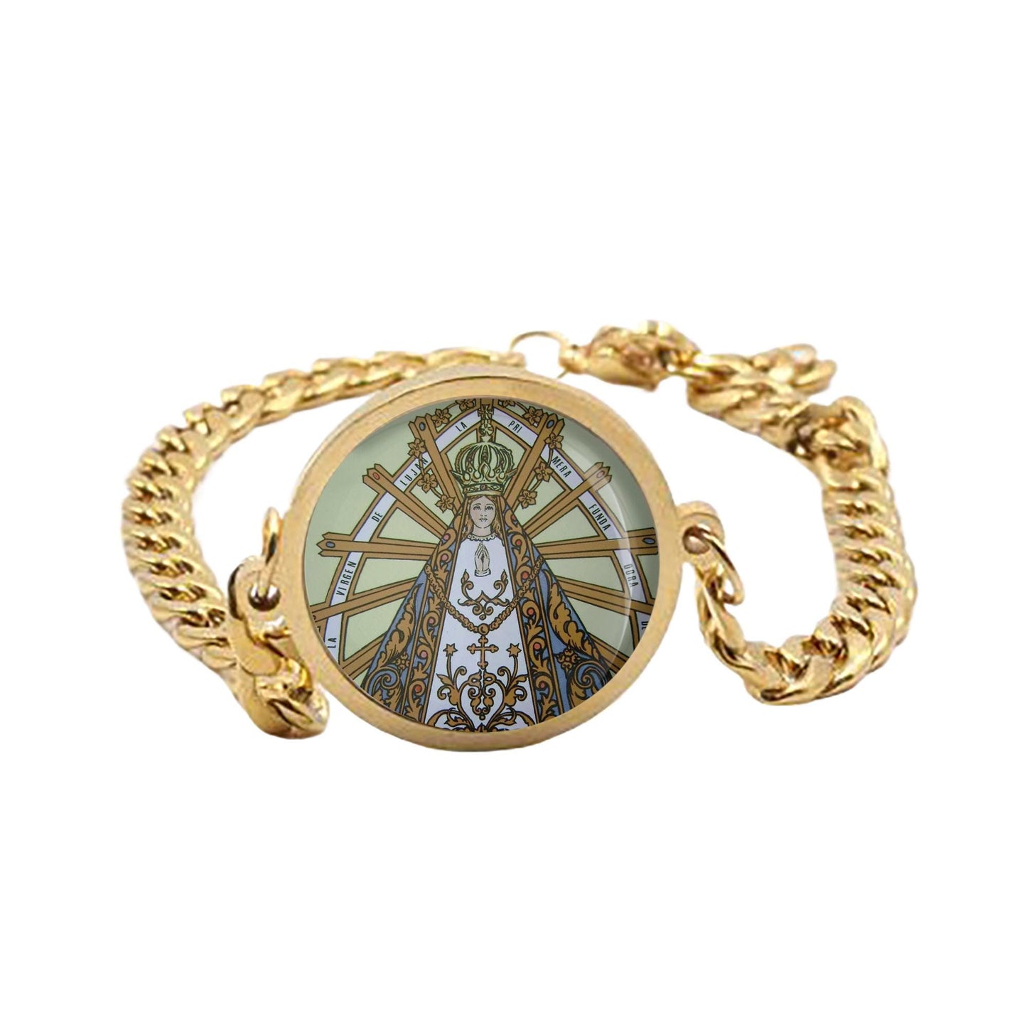Our Lady Lujan Curb Bracelet Gold or Silver tone Religious Jewelry Simple Chain