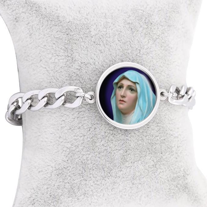 Our Lady Mary Curb Bracelet In Gold or Silver tone Religious Jewelry