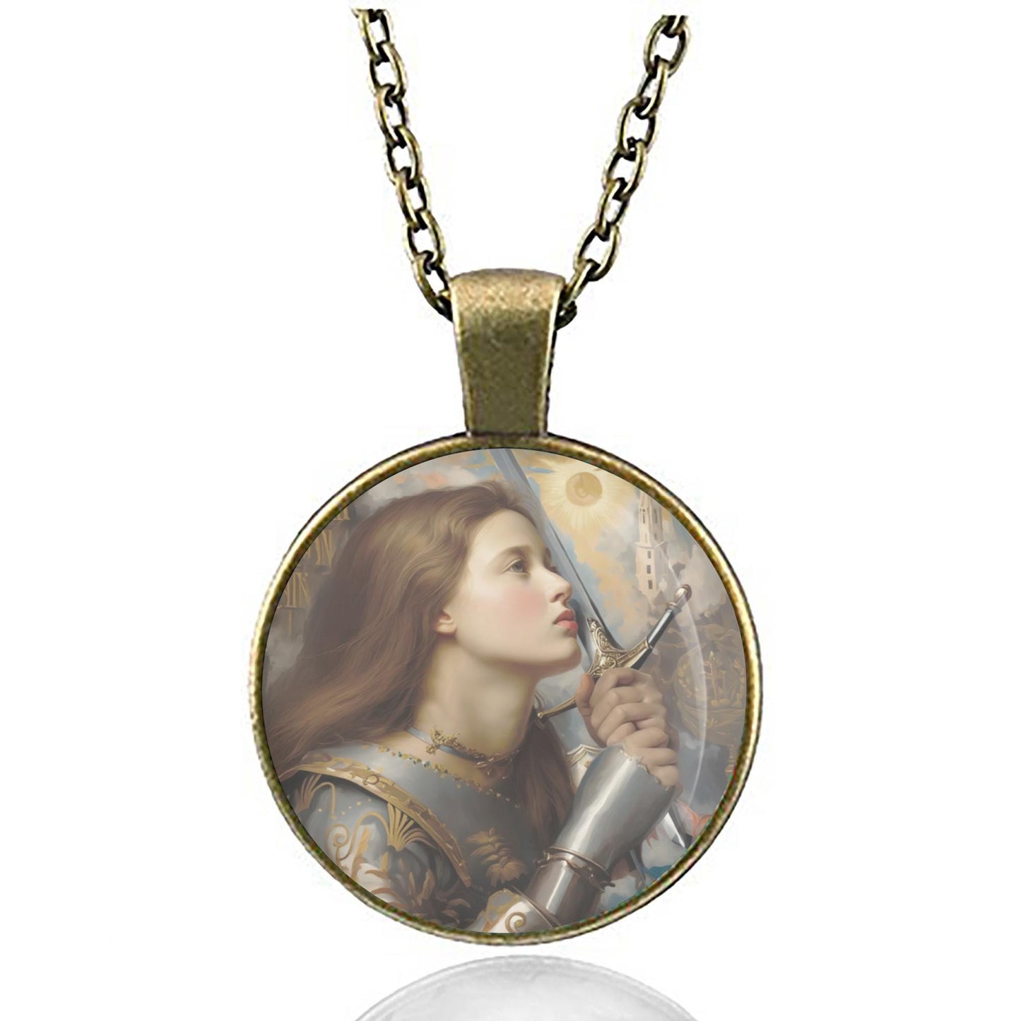 St. Joan of Arc Kisses the Sword of Liberation Catholic Necklace Christian Pendant Bronze Silver Medal