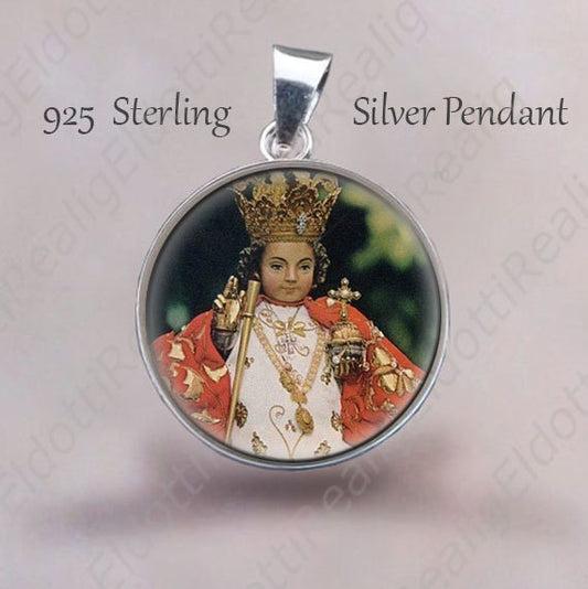 Santo Nino de Cebu Religious Christian Medal Child Jesus 925 Sterling Silver Pendant 20mm Round NEW