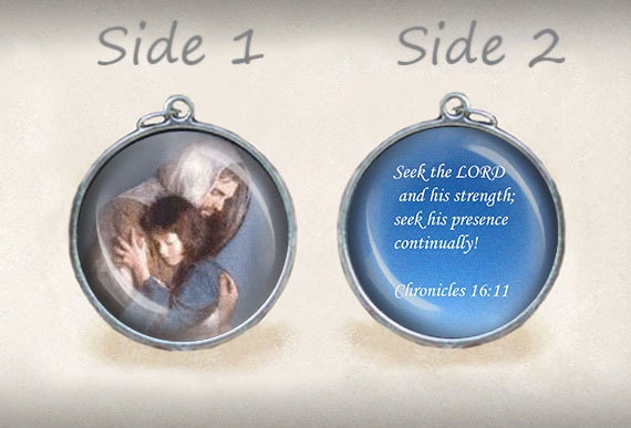 Jesus Strength Bible Quote Chronicles 16:11 Catholic Medal Religious Christian Double Sided 1 Inches Pendant.