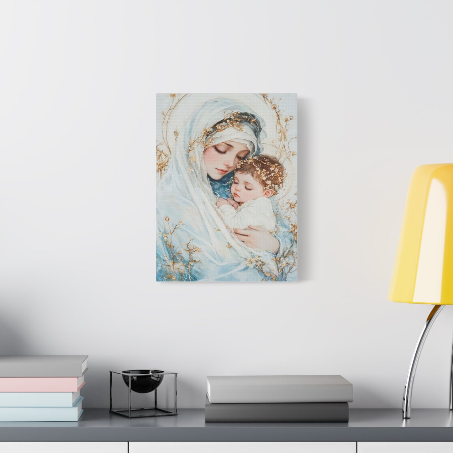 Holy Mother with Baby Jesus Catholic Canvas Wall Art, Christian Decor