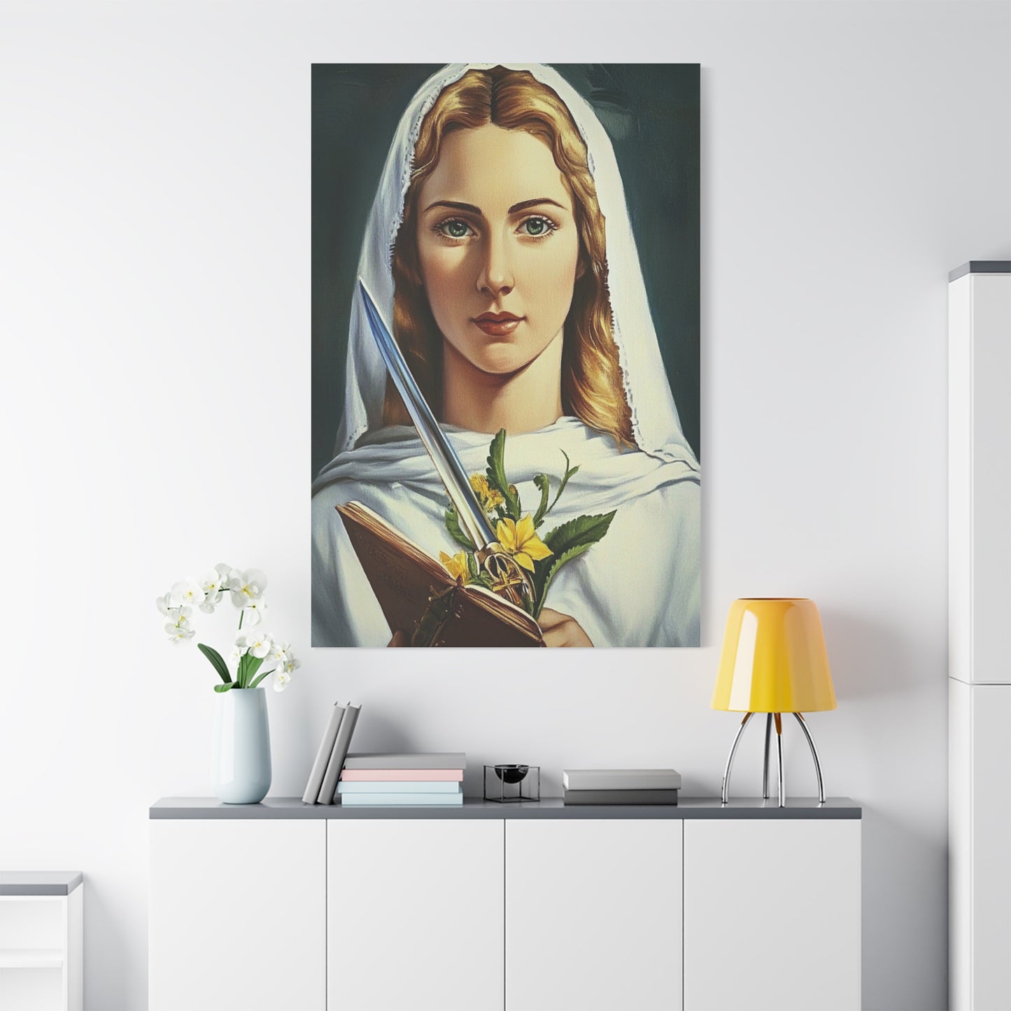 St. Dymphna Catholic Canvas Wall Art, Christian Decor