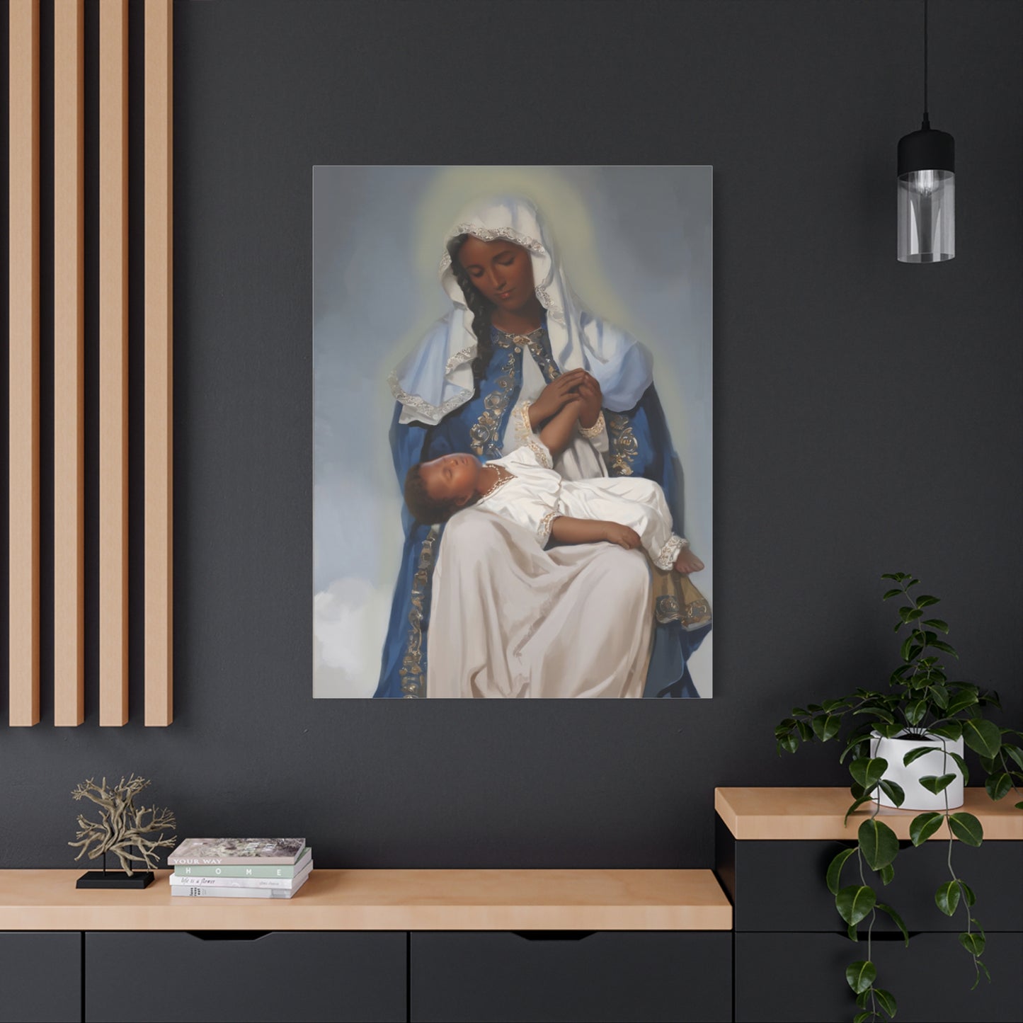 Our Lady Providence Mary Brown Skin Catholic Canvas Wall Art, Christian Decor