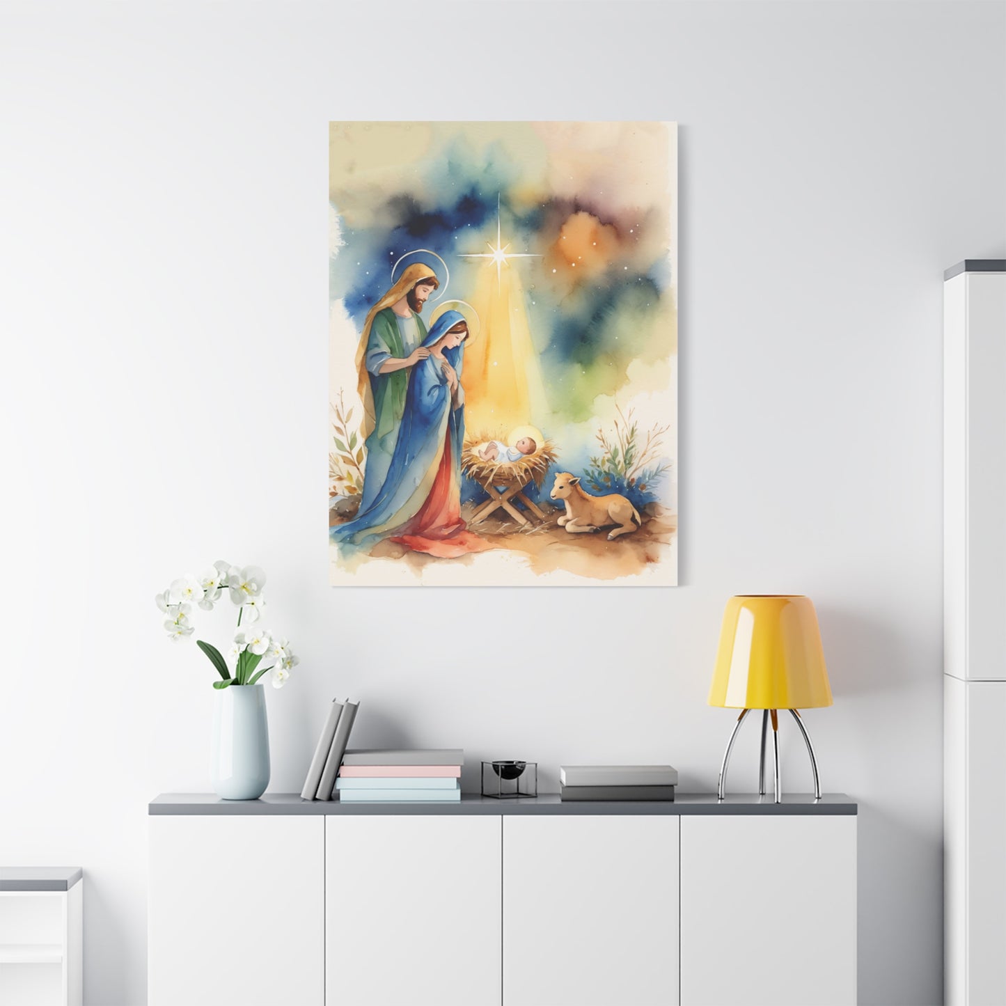 Nativity Scene Holy Family Canvas Wall Art, Christian Decor