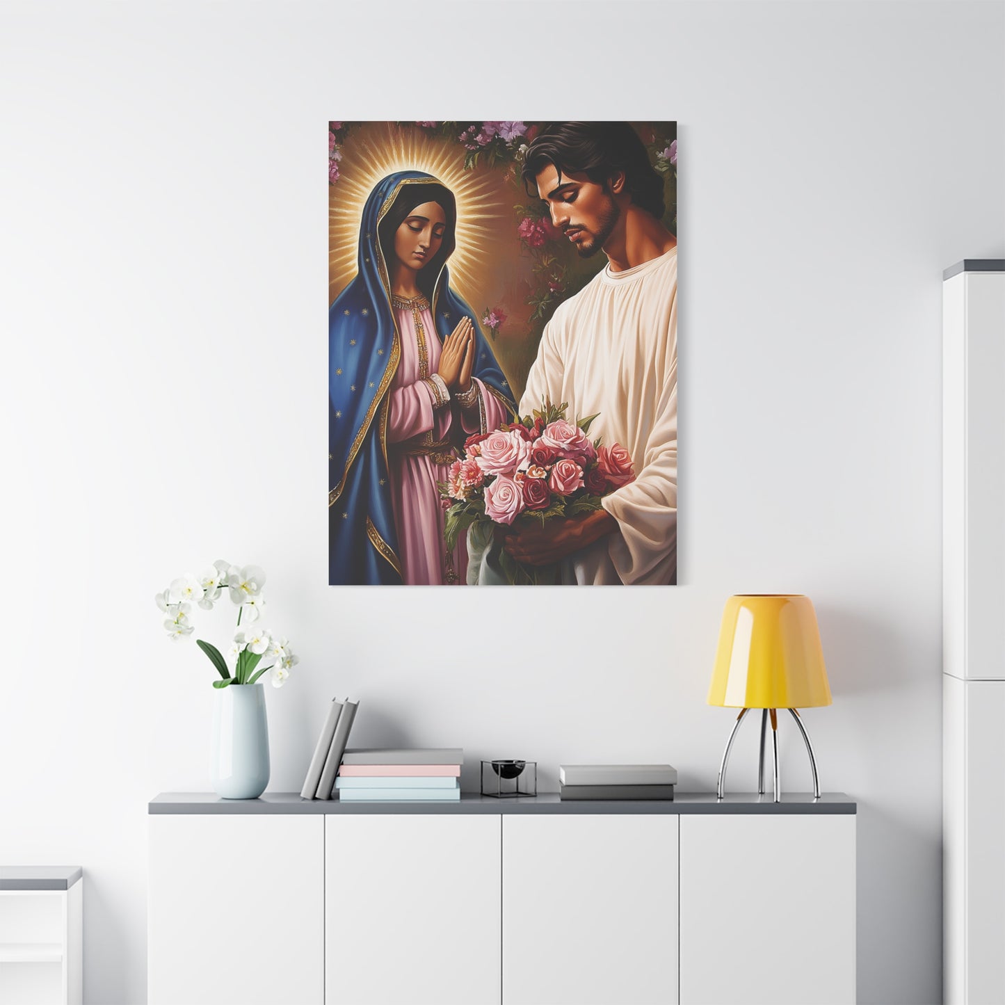 Our Lady Guadalupe and St. Juan Diego Full of Roses Catholic Canvas Wall Art, Christian Decor